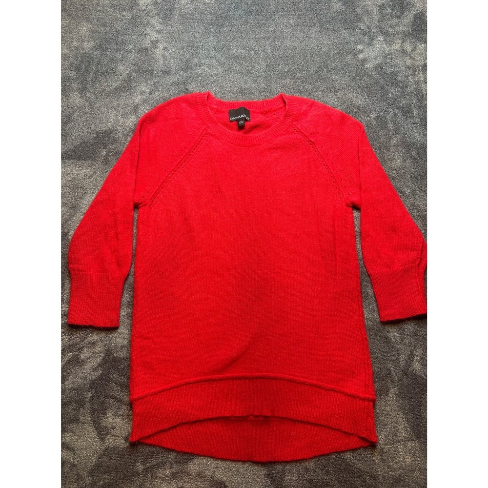 Cynthia Rowley Red Angora Blend Raglan Knit Sweater Large High Low Hem